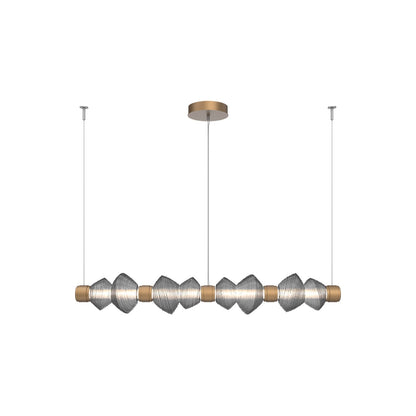 Mesa Mandrel Linear LED Chandelier in Novel Brass/Smoke Blown Glass (53.3-Inch).