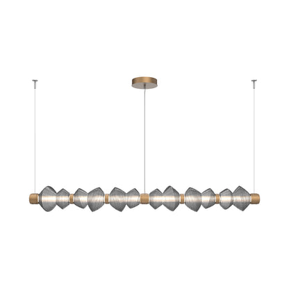 Mesa Mandrel Linear LED Chandelier in Novel Brass/Smoke Blown Glass (72.6-Inch).