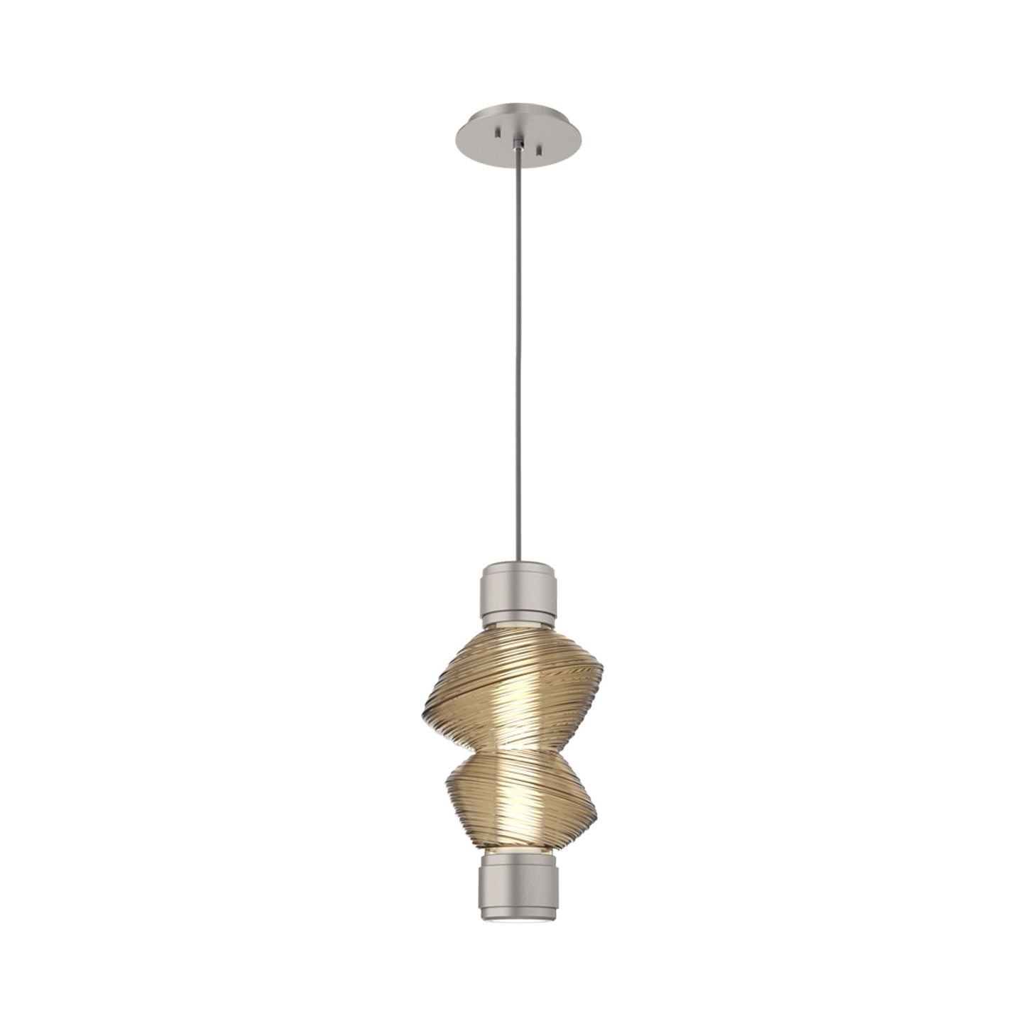 Mesa Mandrel Single LED Pendant Light in Beige Silver/Bronze Blown Glass.