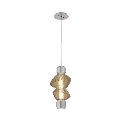 Mesa Mandrel Single LED Pendant Light in Beige Silver/Bronze Blown Glass.