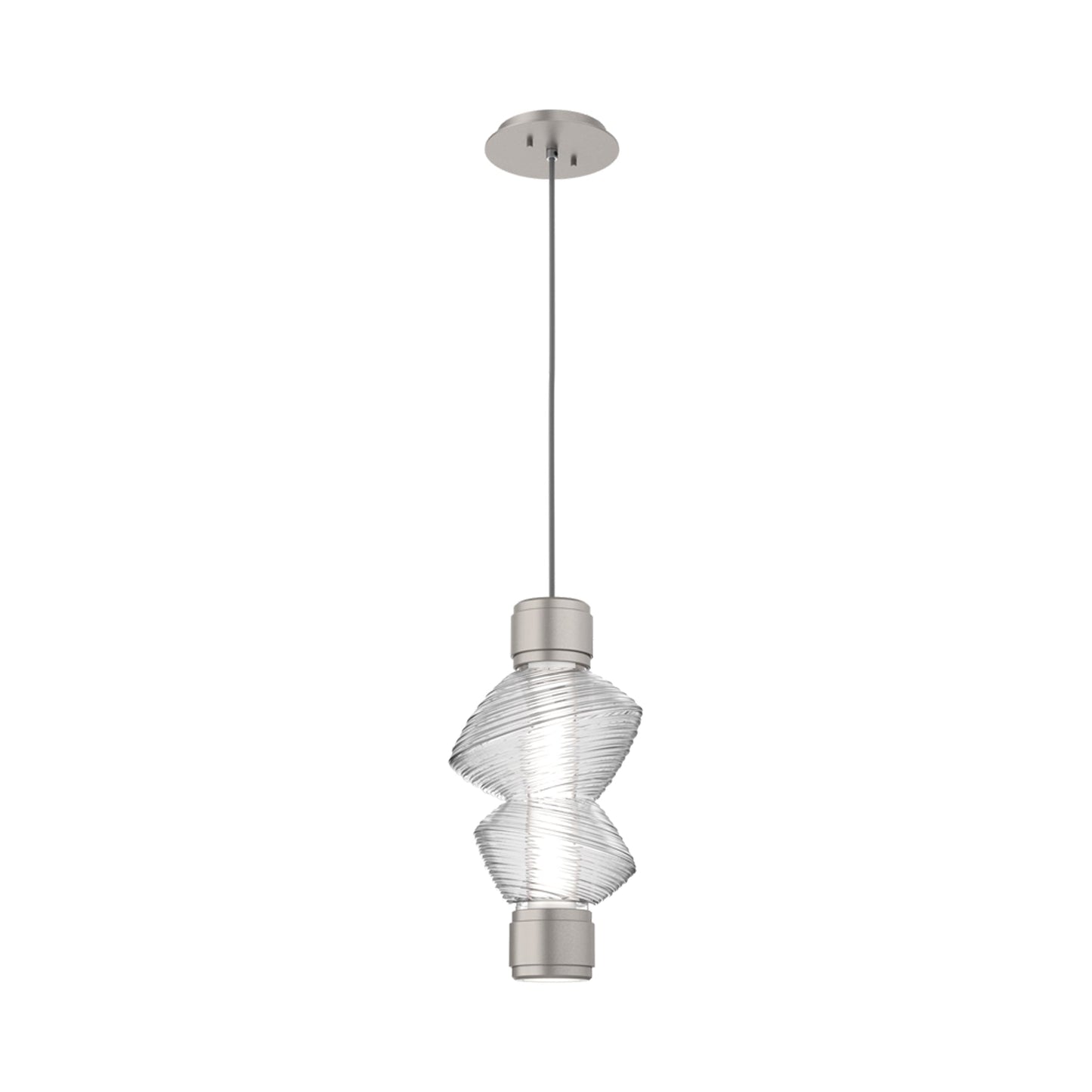 Mesa Mandrel Single LED Pendant Light in Beige Silver/Clear Blown Glass.