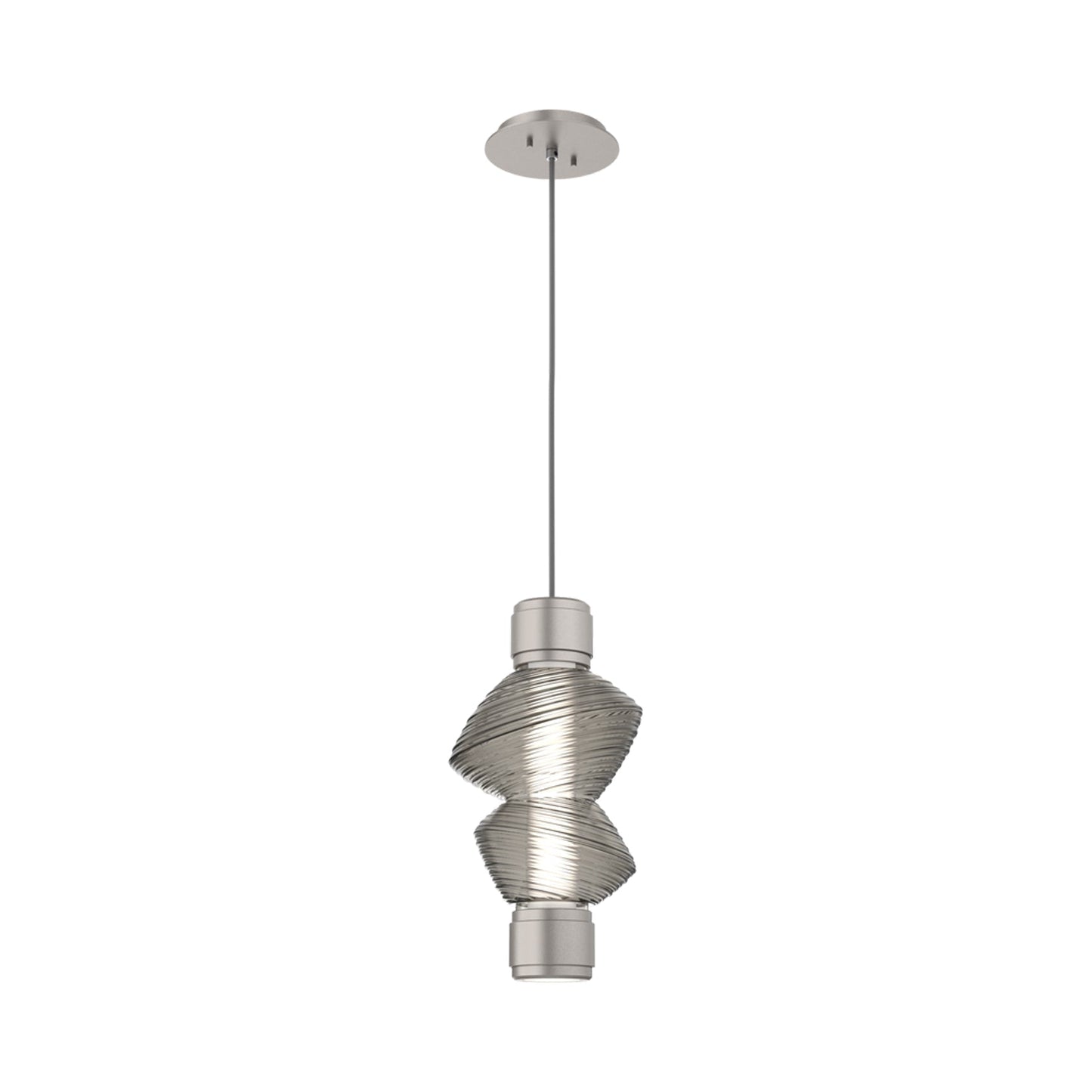 Mesa Mandrel Single LED Pendant Light in Beige Silver/Smoke Blown Glass.
