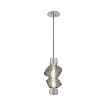 Mesa Mandrel Single LED Pendant Light in Beige Silver/Smoke Blown Glass.