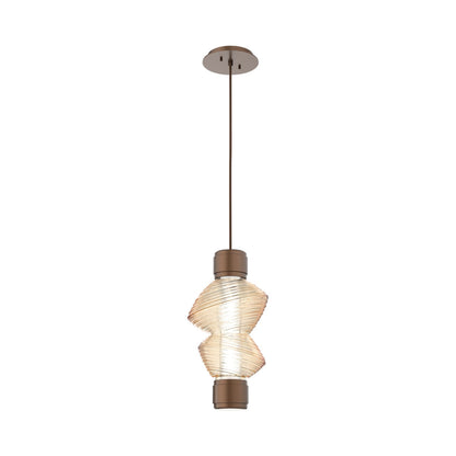 Mesa Mandrel Single LED Pendant Light in Burnished Bronze/Amber Blown Glass.
