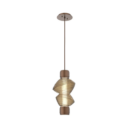 Mesa Mandrel Single LED Pendant Light in Burnished Bronze/Bronze Blown Glass.