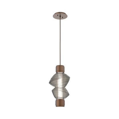 Mesa Mandrel Single LED Pendant Light in Burnished Bronze/Smoke Blown Glass.