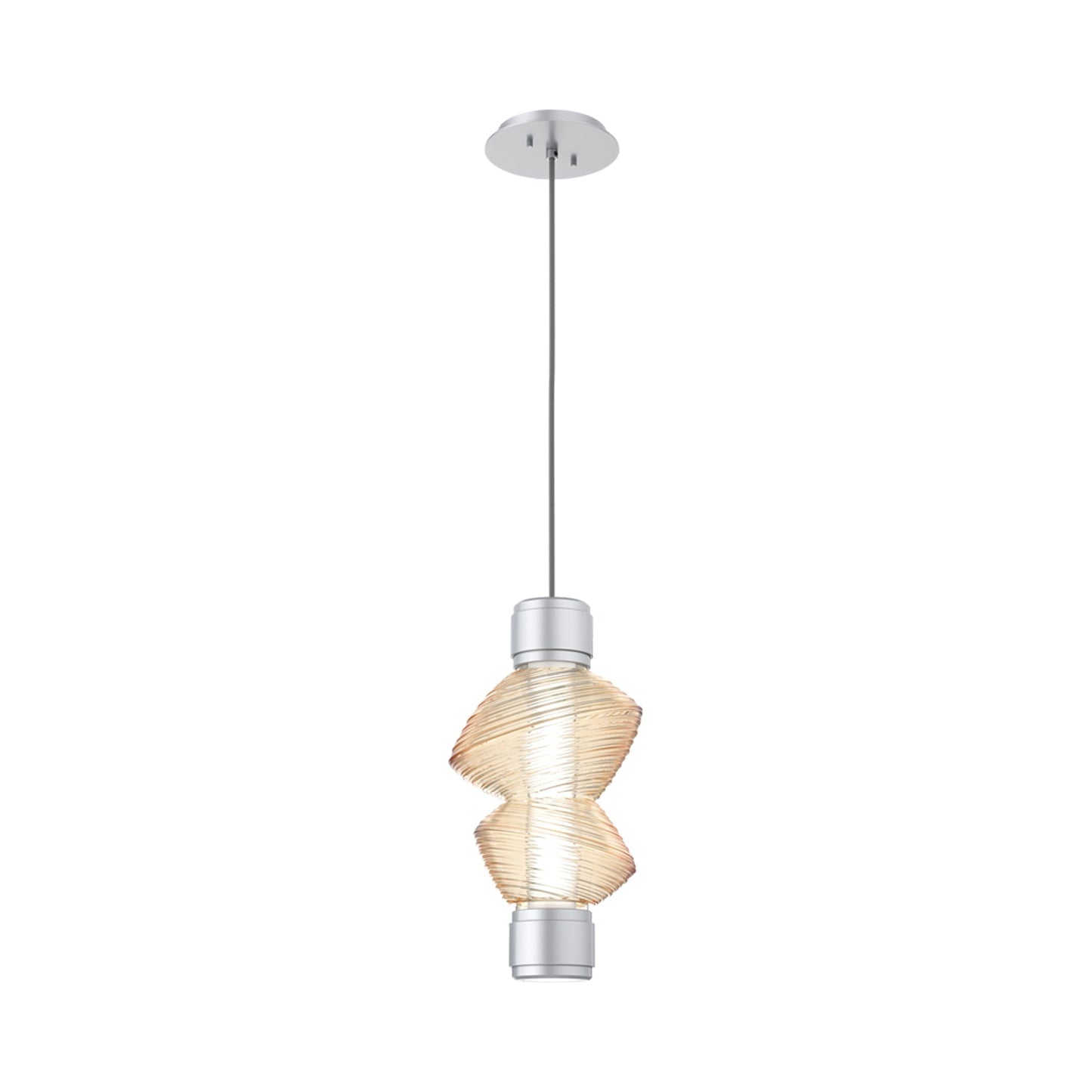 Mesa Mandrel Single LED Pendant Light in Classic Silver/Amber Blown Glass.