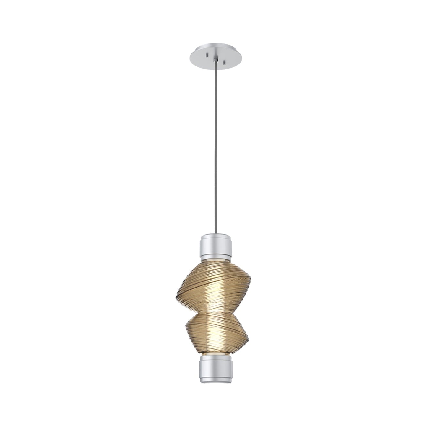 Mesa Mandrel Single LED Pendant Light in Classic Silver/Bronze Blown Glass.