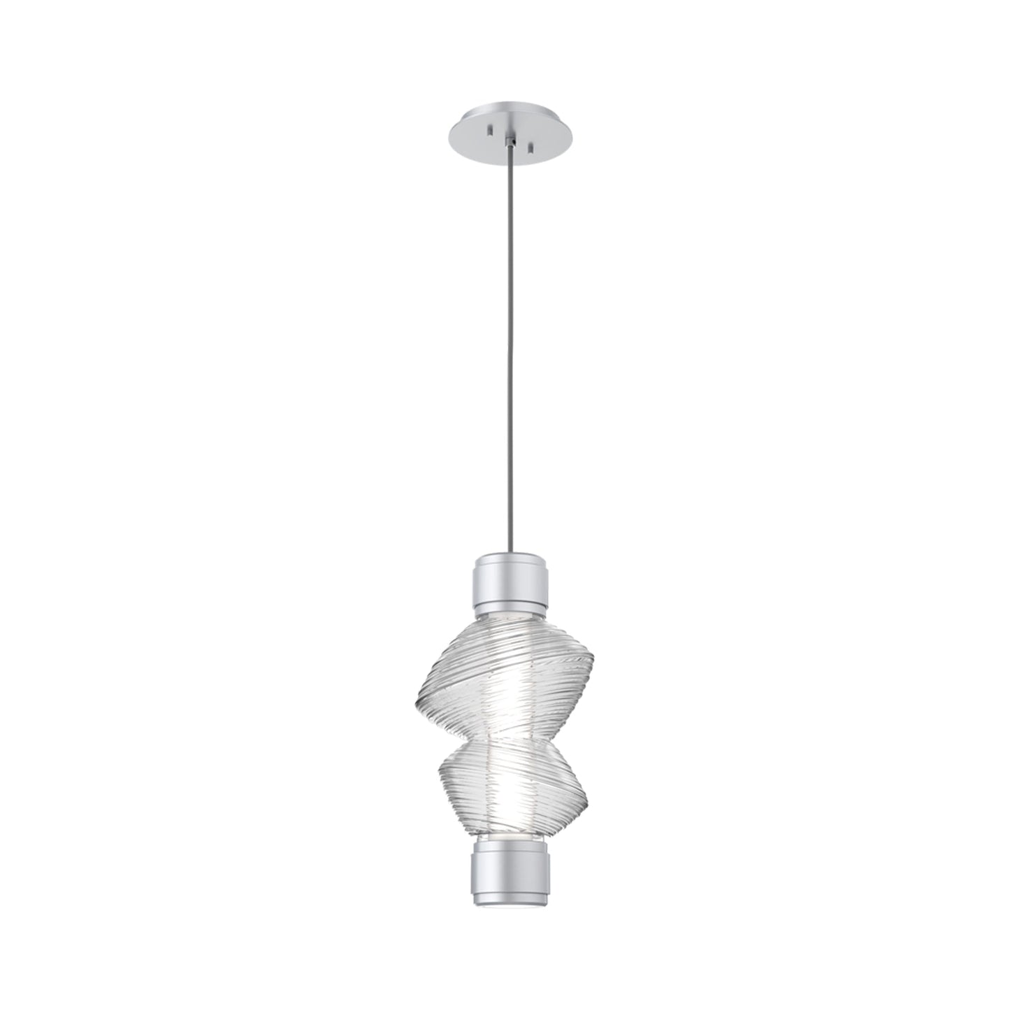 Mesa Mandrel Single LED Pendant Light in Classic Silver/Clear Blown Glass.