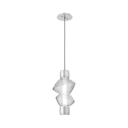 Mesa Mandrel Single LED Pendant Light in Classic Silver/Clear Blown Glass.