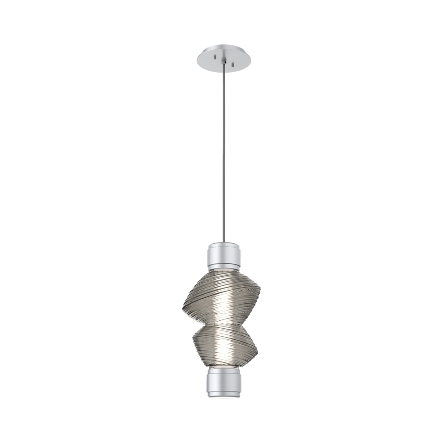 Mesa Mandrel Single LED Pendant Light in Classic Silver/Smoke Blown Glass.