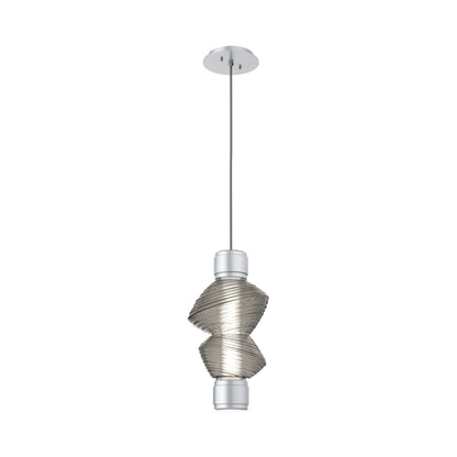 Mesa Mandrel Single LED Pendant Light in Classic Silver/Smoke Blown Glass.