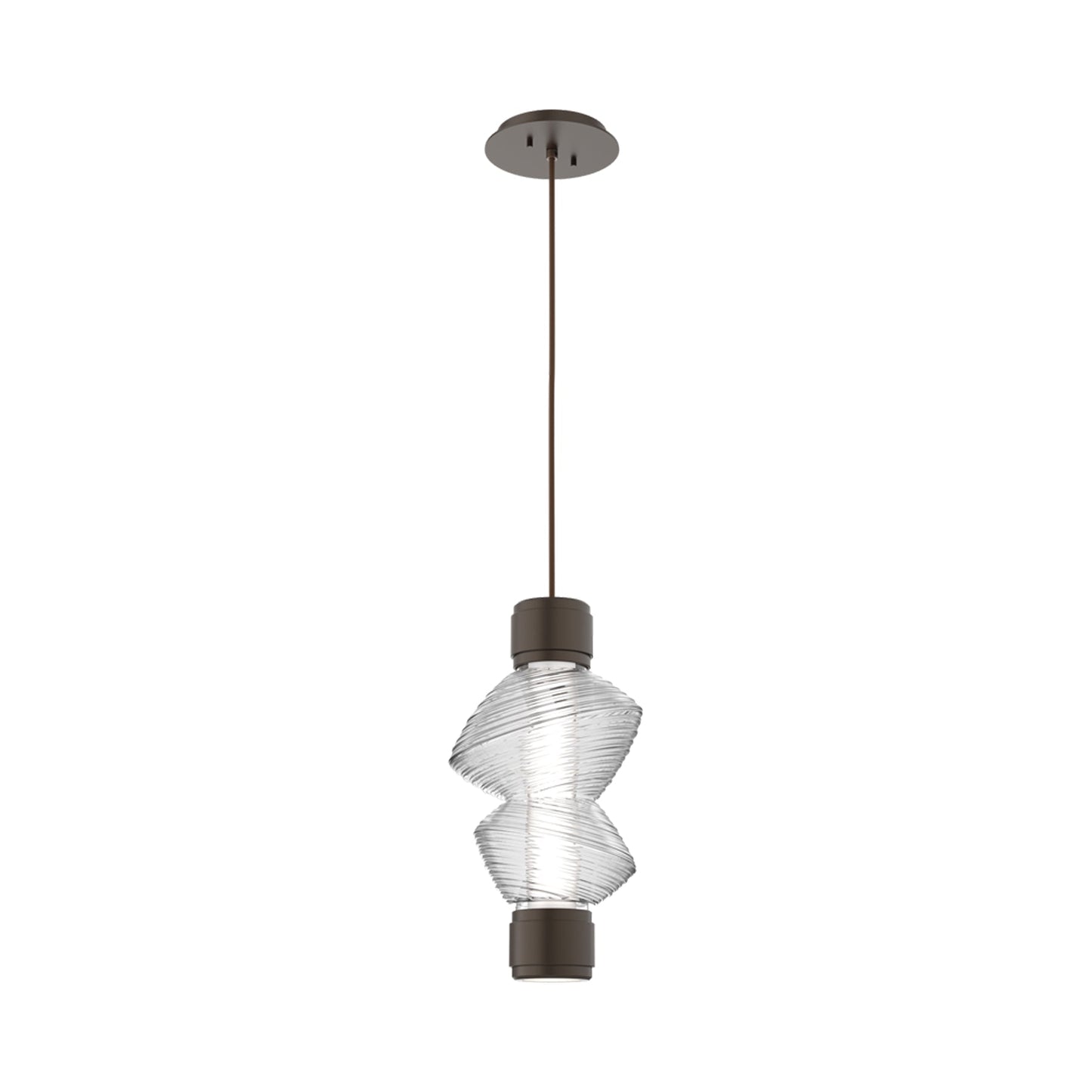 Mesa Mandrel Single LED Pendant Light in Flat Bronze/Clear Blown Glass.