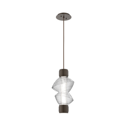 Mesa Mandrel Single LED Pendant Light in Flat Bronze/Clear Blown Glass.