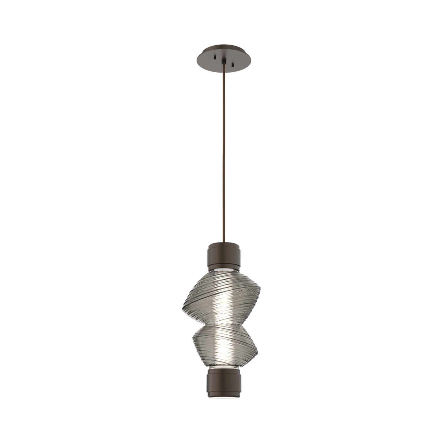 Mesa Mandrel Single LED Pendant Light in Flat Bronze/Smoke Blown Glass.