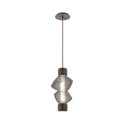 Mesa Mandrel Single LED Pendant Light in Flat Bronze/Smoke Blown Glass.