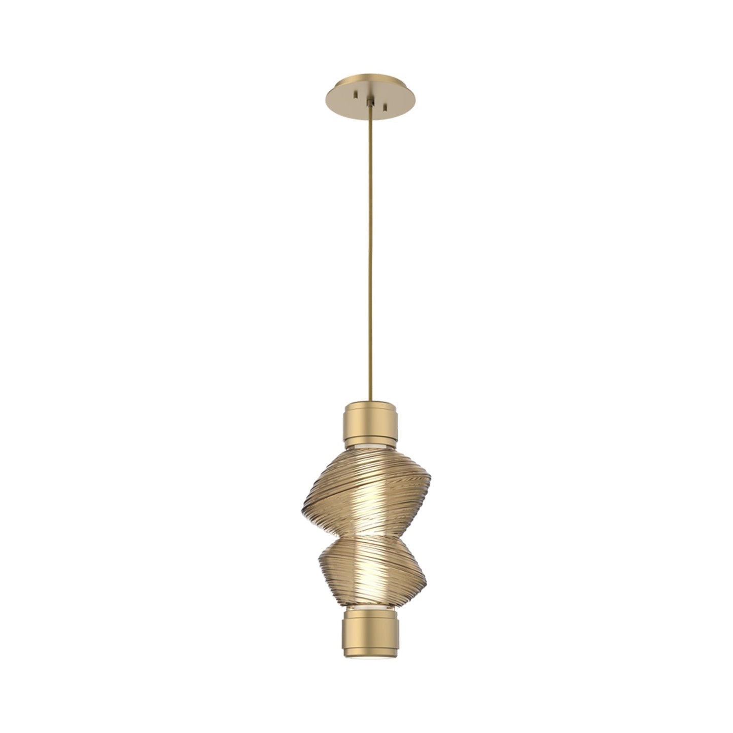 Mesa Mandrel Single LED Pendant Light in Gilded Brass/Bronze Blown Glass.