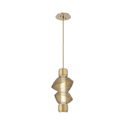 Mesa Mandrel Single LED Pendant Light in Gilded Brass/Bronze Blown Glass.