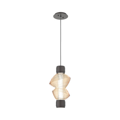 Mesa Mandrel Single LED Pendant Light in Graphite/Amber Blown Glass.