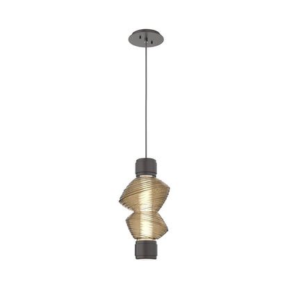Mesa Mandrel Single LED Pendant Light in Graphite/Bronze Blown Glass.