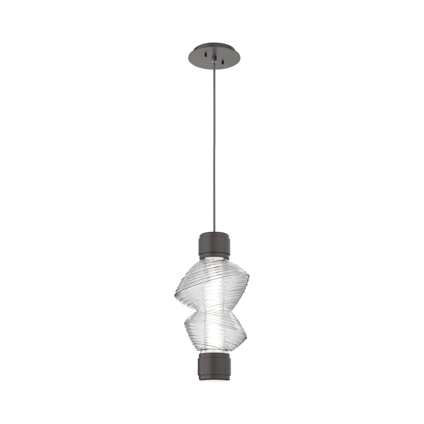 Mesa Mandrel Single LED Pendant Light in Graphite/Clear Blown Glass.