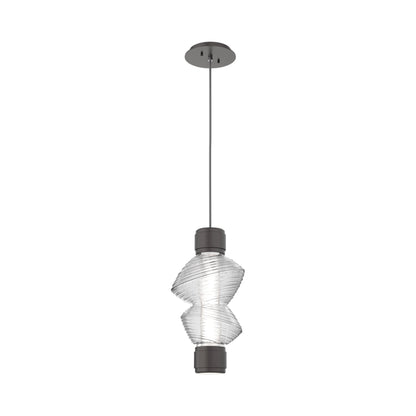 Mesa Mandrel Single LED Pendant Light in Graphite/Clear Blown Glass.