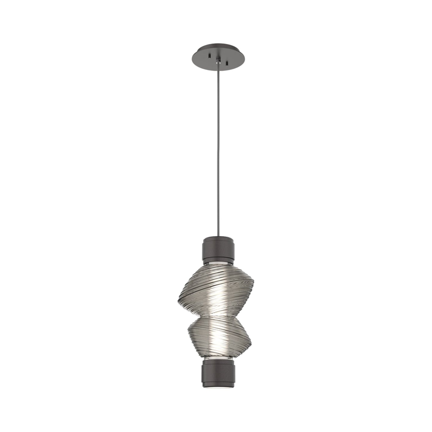 Mesa Mandrel Single LED Pendant Light in Graphite/Smoke Blown Glass.