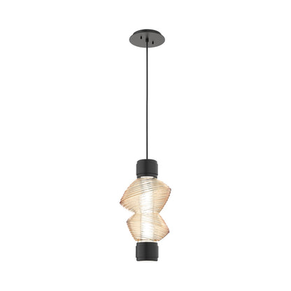 Mesa Mandrel Single LED Pendant Light in Matte Black/Amber Blown Glass.