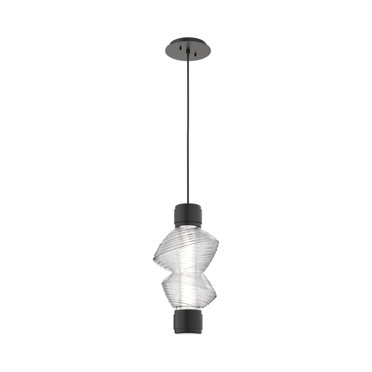 Mesa Mandrel Single LED Pendant Light in Matte Black/Clear Blown Glass.