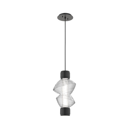 Mesa Mandrel Single LED Pendant Light in Matte Black/Clear Blown Glass.