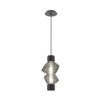Mesa Mandrel Single LED Pendant Light in Matte Black/Smoke Blown Glass.