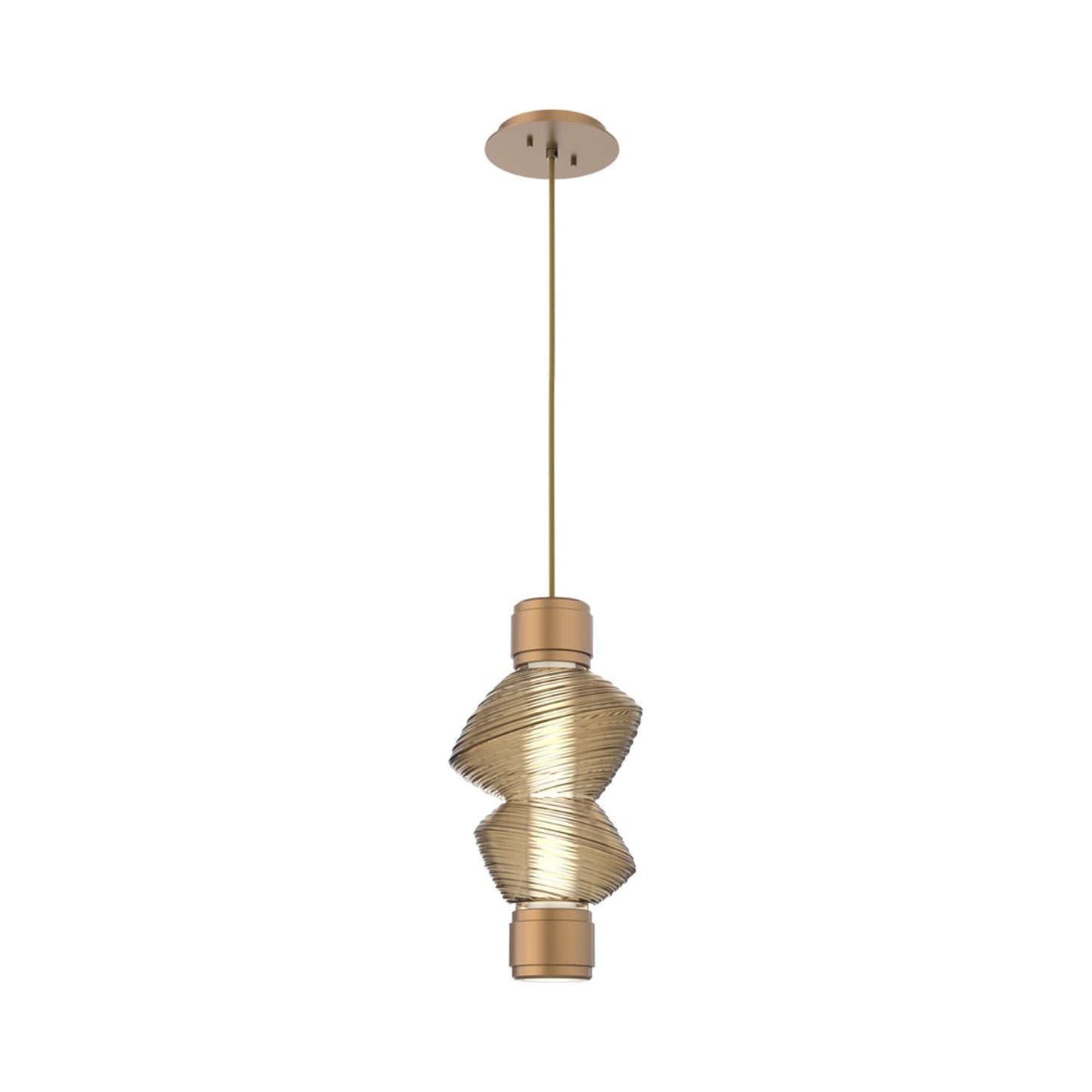 Mesa Mandrel Single LED Pendant Light in Novel Brass/Bronze Blown Glass.
