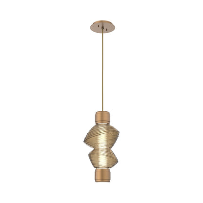 Mesa Mandrel Single LED Pendant Light in Novel Brass/Bronze Blown Glass.