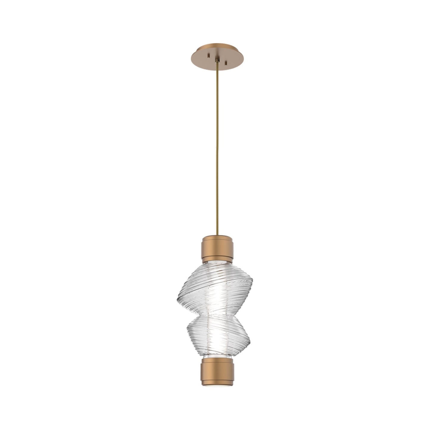 Mesa Mandrel Single LED Pendant Light in Novel Brass/Clear Blown Glass.