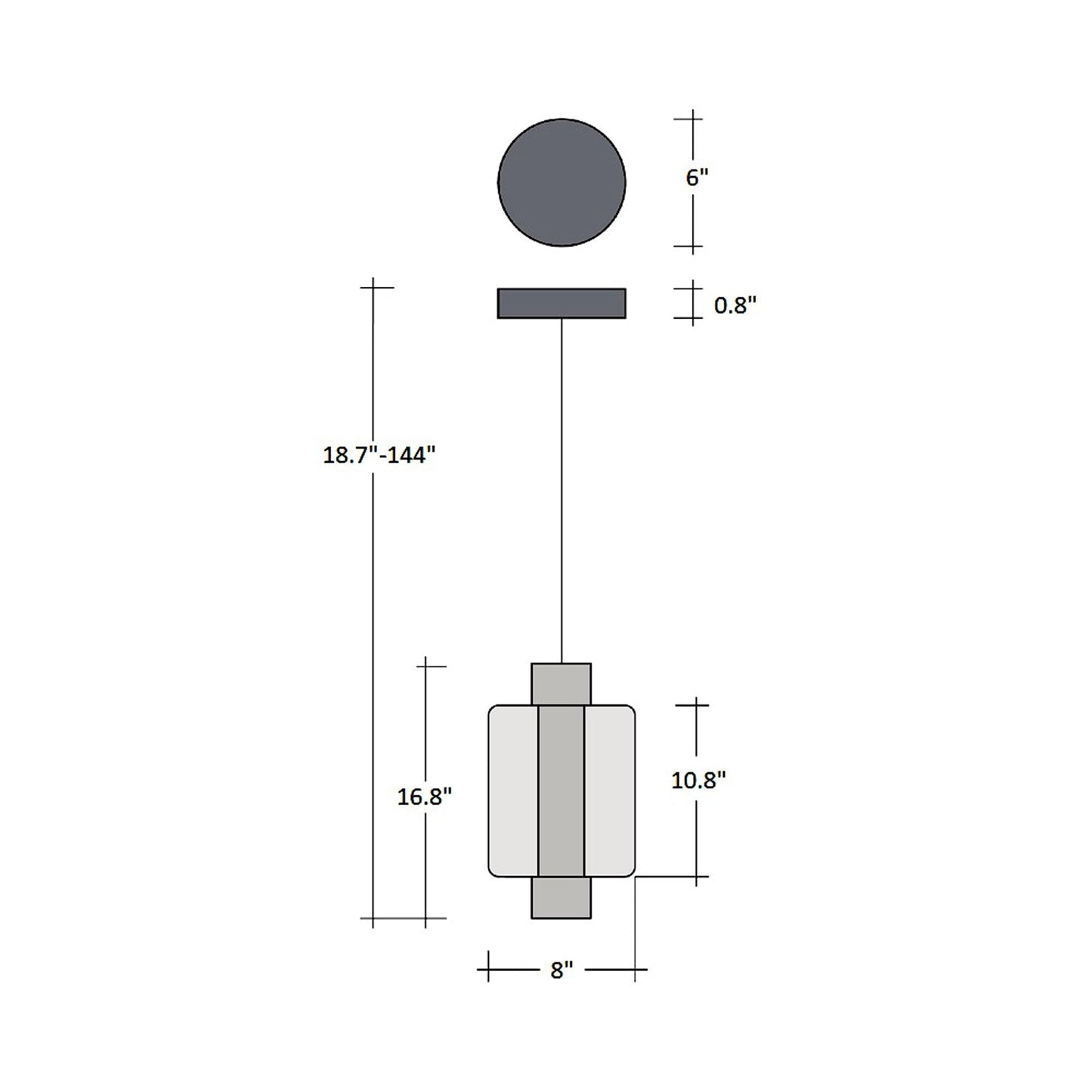 Mesa Mandrel Single LED Pendant Light - line drawing.