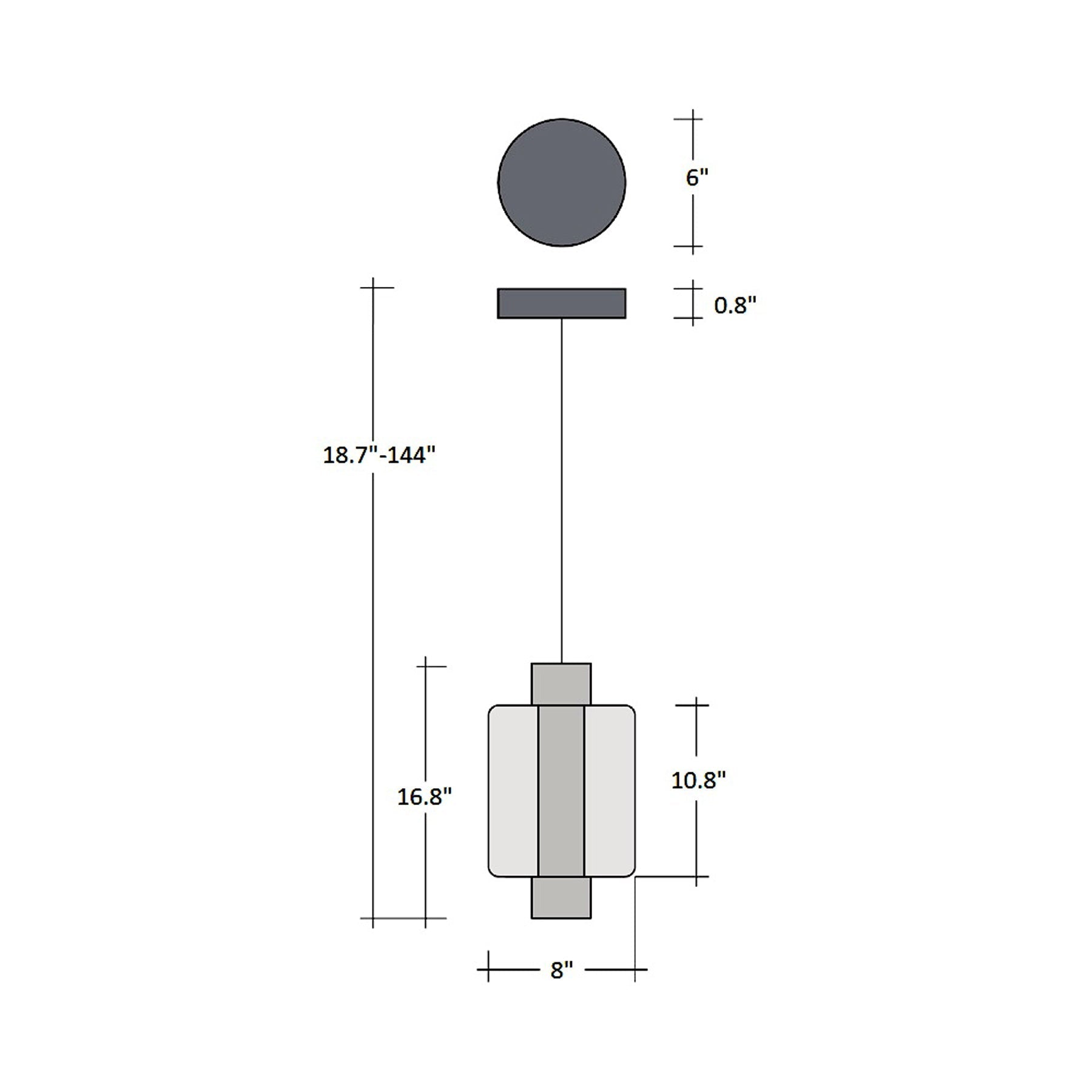 Mesa Mandrel Single LED Pendant Light - line drawing.