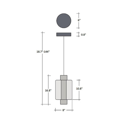 Mesa Mandrel Single LED Pendant Light - line drawing.