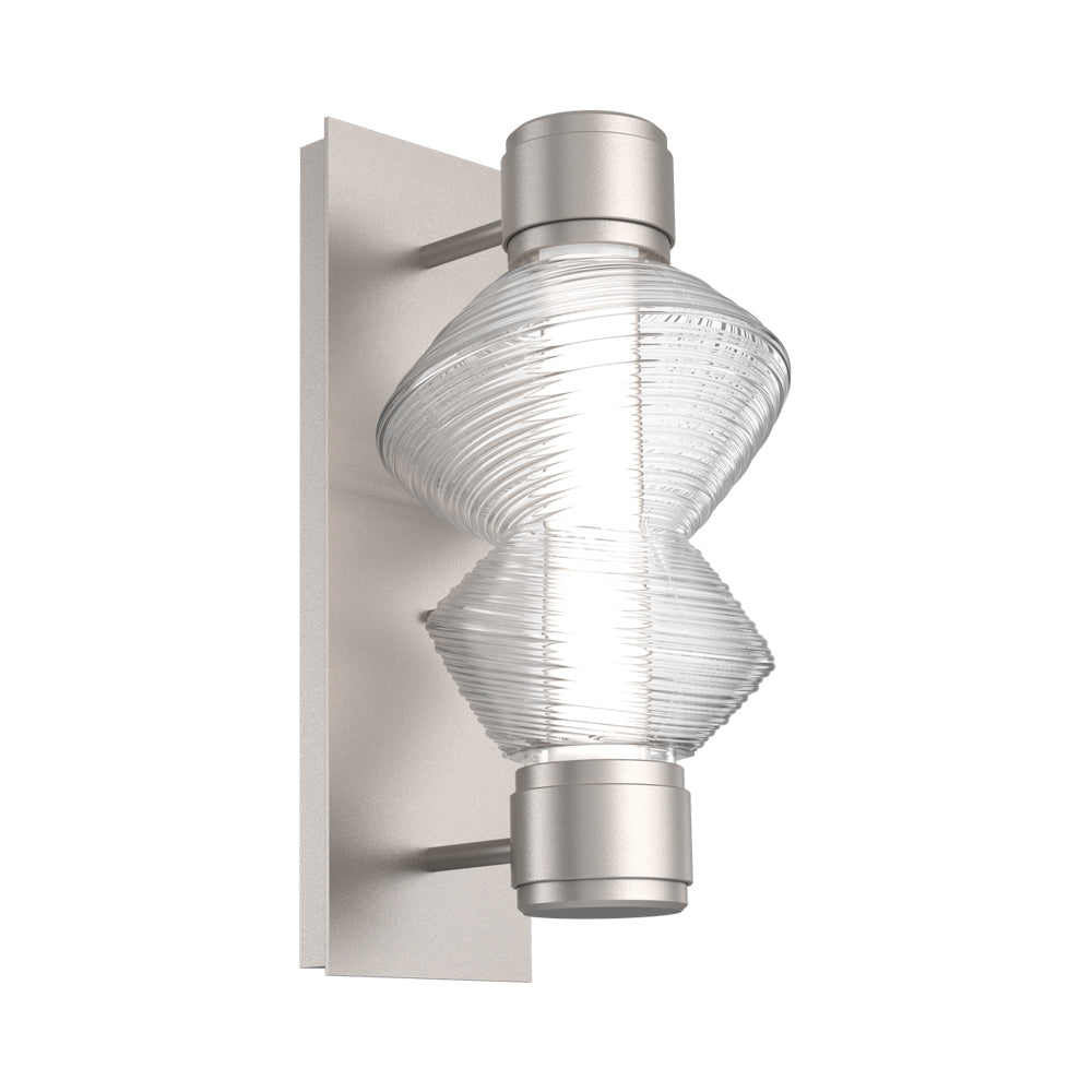 Mesa Mandrel Single LED Wall Light in Beige Silver/Clear Blown Glass.