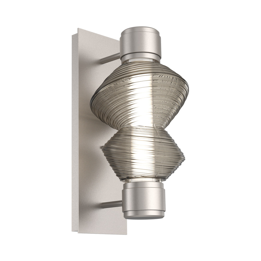 Mesa Mandrel Single LED Wall Light in Beige Silver/Smoke Blown Glass.