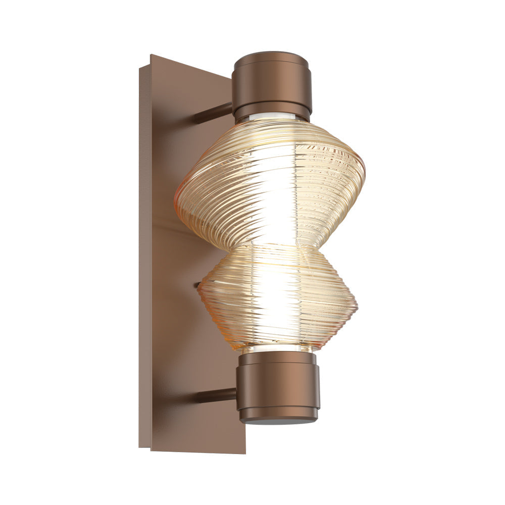 Mesa Mandrel Single LED Wall Light in Burnished Bronze/Amber Blown Glass.