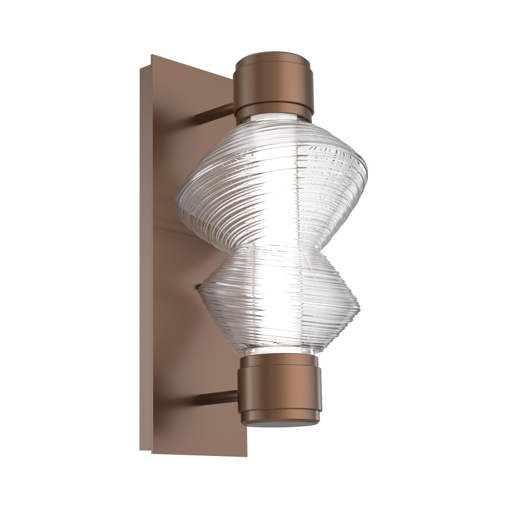 Mesa Mandrel Single LED Wall Light in Burnished Bronze/Clear Blown Glass.
