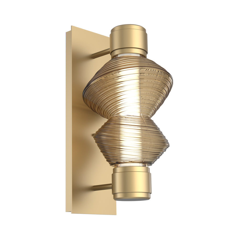 Mesa Mandrel Single LED Wall Light in Gilded Brass/Bronze Blown Glass.