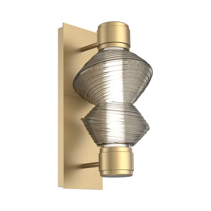 Mesa Mandrel Single LED Wall Light in Gilded Brass/Smoke Blown Glass.