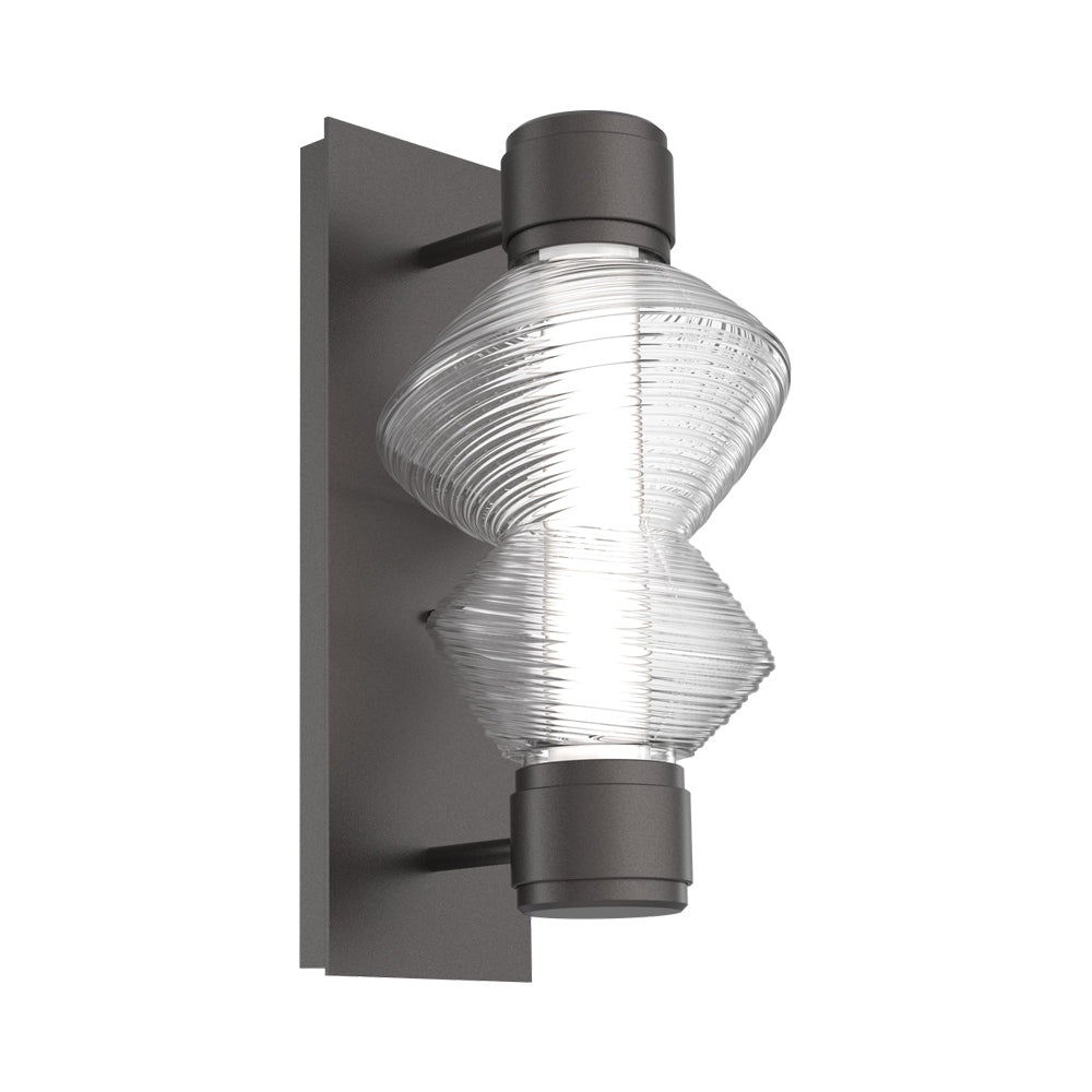 Mesa Mandrel Single LED Wall Light in Graphite/Clear Blown Glass.