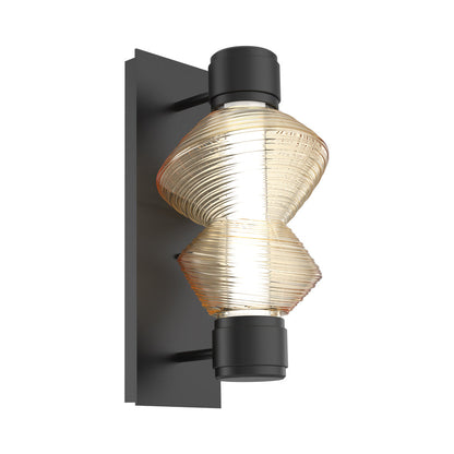 Mesa Mandrel Single LED Wall Light in Matte Black/Amber Blown Glass.