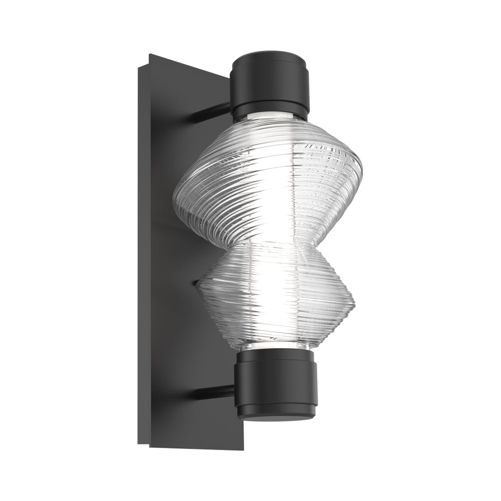 Mesa Mandrel Single LED Wall Light in Matte Black/Clear Blown Glass.