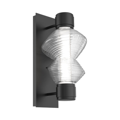 Mesa Mandrel Single LED Wall Light in Matte Black/Clear Blown Glass.