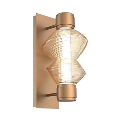 Mesa Mandrel Single LED Wall Light in Novel Brass/Amber Blown Glass.