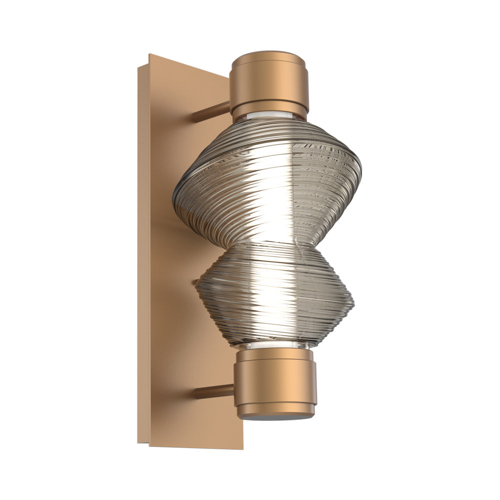 Mesa Mandrel Single LED Wall Light in Novel Brass/Smoke Blown Glass.
