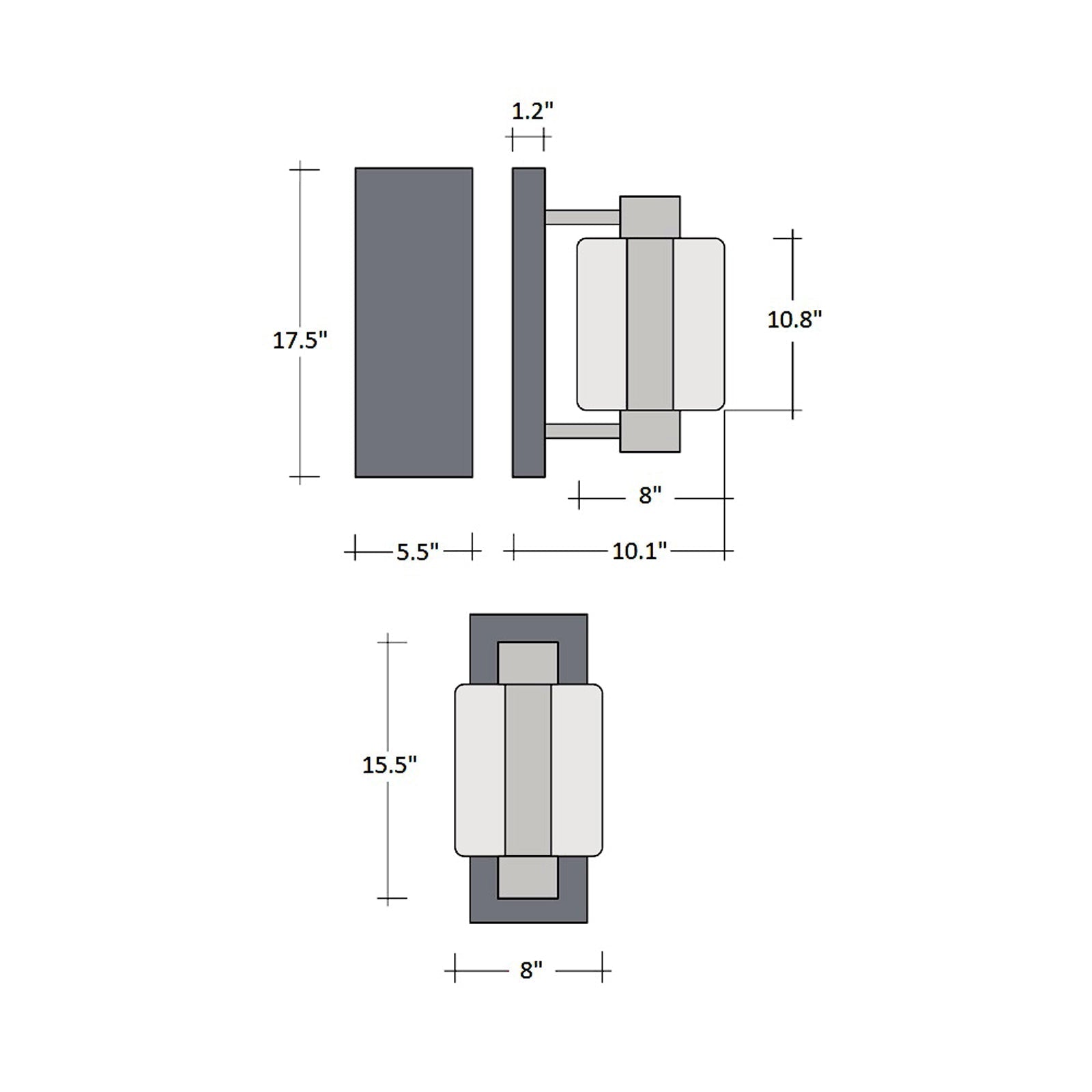 Mesa Mandrel Single LED Wall Light - line drawing.